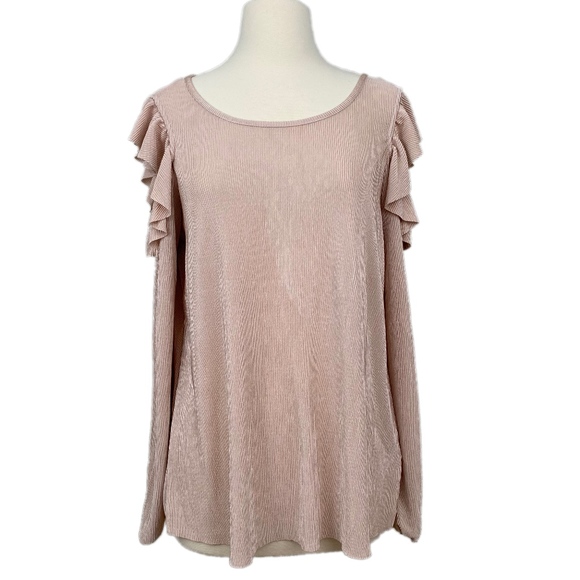 LC LAUREN CONRAD Pink Pleated Cold Shoulder Top L - Picture 6 of 8
